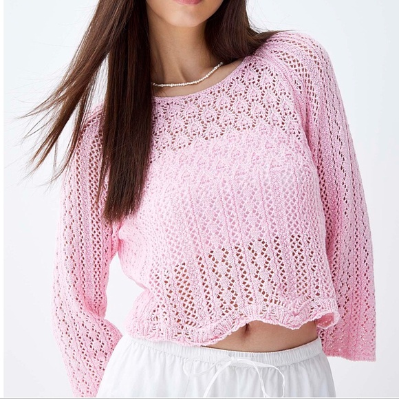 Only light pink openwork pointelle lace sweater NWT - Picture 1 of 11